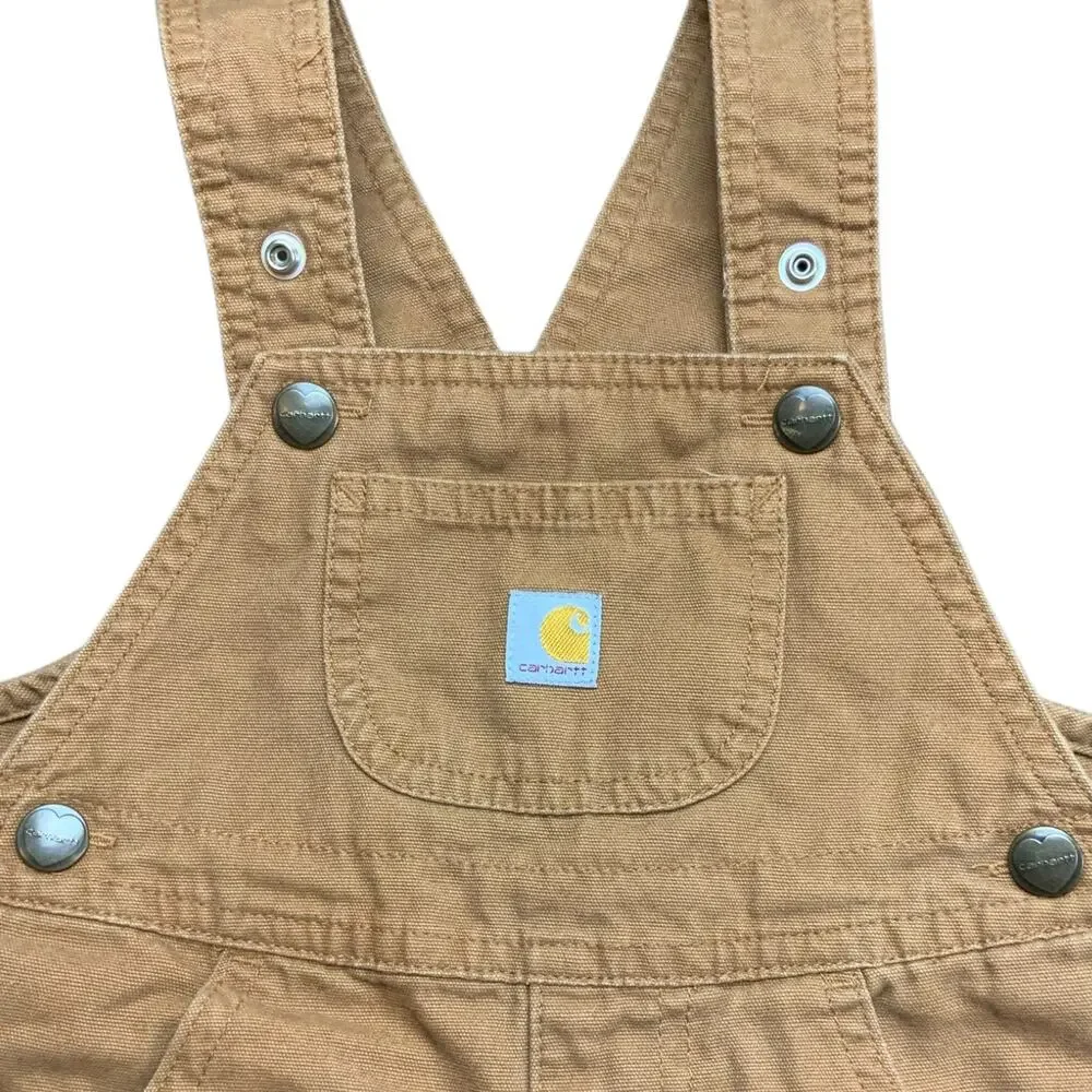 Carhartt Girls 2T Brown Duck Canvas Bib Shortalls Overalls Cotton Workwear